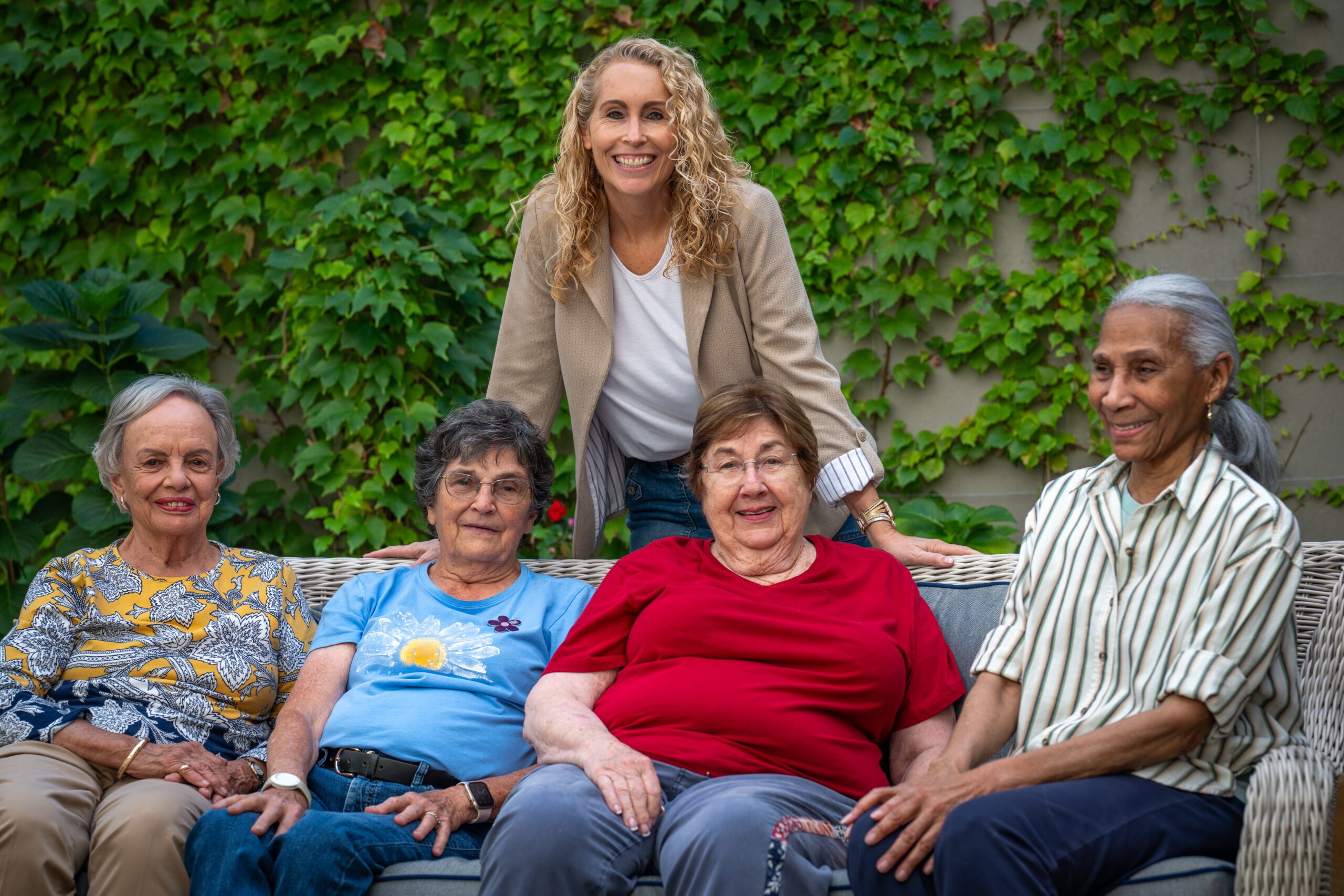 Front view senior people sitting on couch